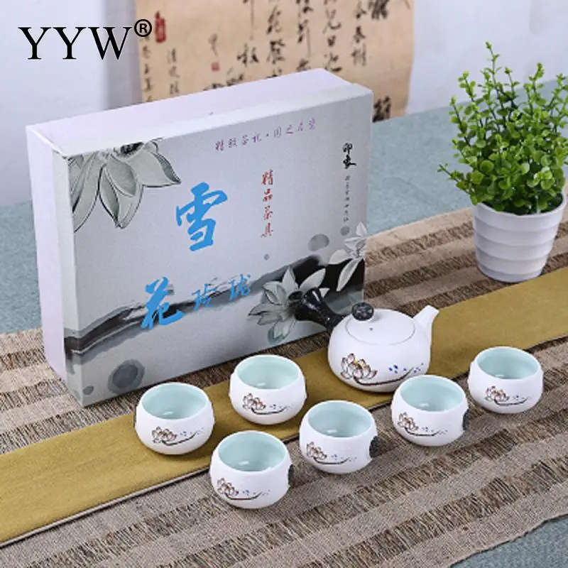 

Hand Painted Teapot White Teaware Porcelain Tea Bowl Household Durable Handmade Tea Pot Cup Set Business Mug Gift