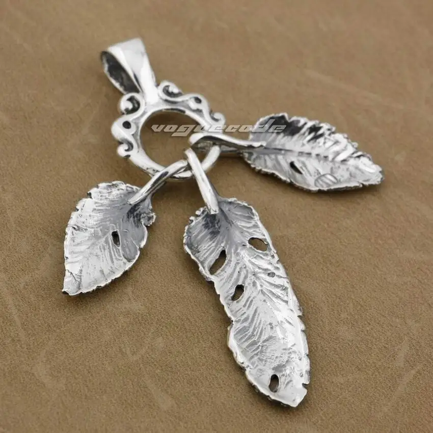 Мужская подвеска с тремя перьями LINSION серебристая Байкерская в стиле рок панк