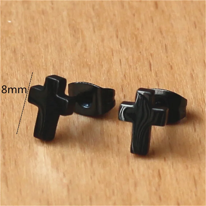 

316 L Stainless Steel Stud Earrings Brief + Shape Black Vacuum Plating No Easy Fade Allergy Free Size 8mm