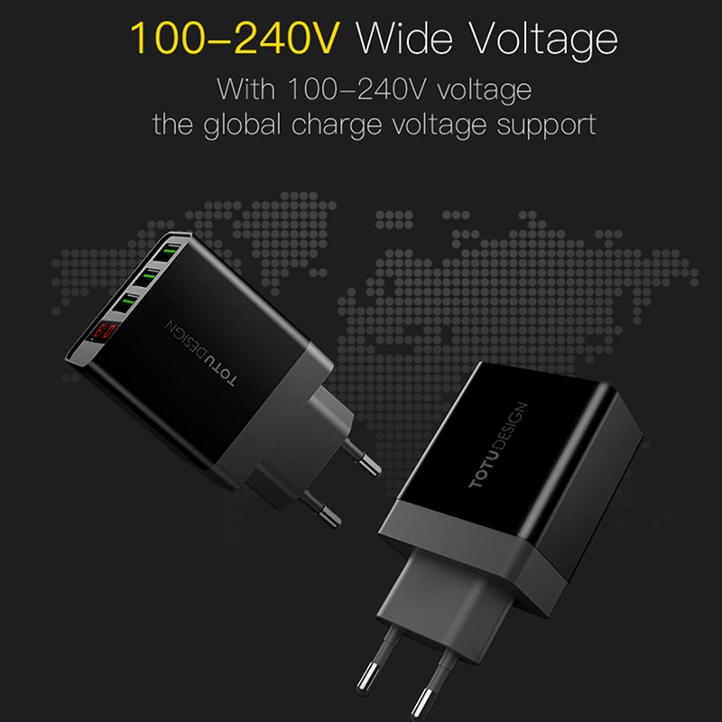 TOTU LED дисплей 3 USB зарядное устройство для мобильного телефона iPhone Samsung Tablet Max 2.4A