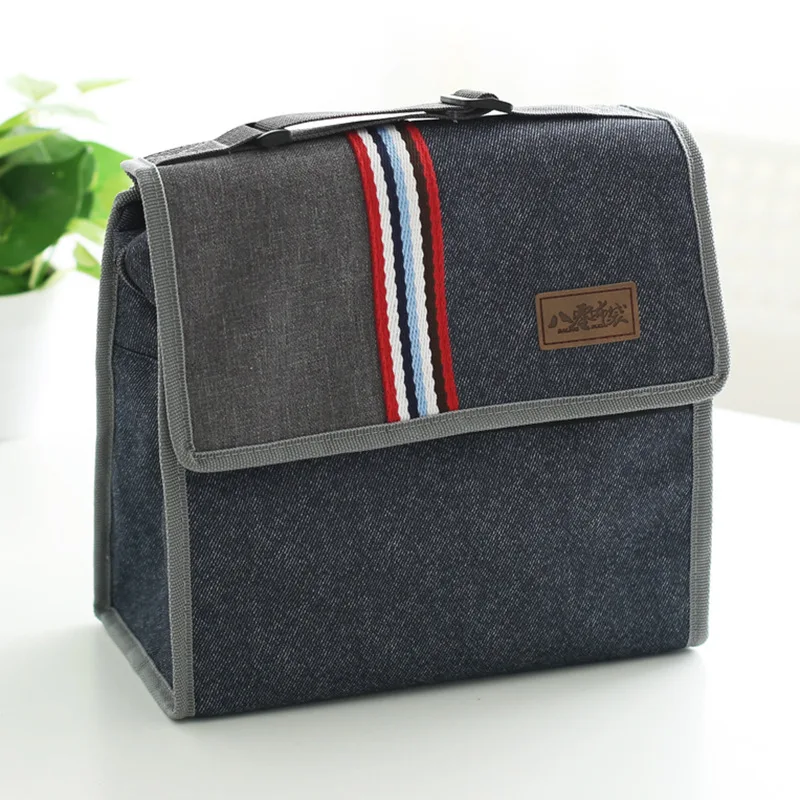 new fashion denim insulated lunch bag box casual thermal picnic bag for kids men and women cooler thermo food bag
