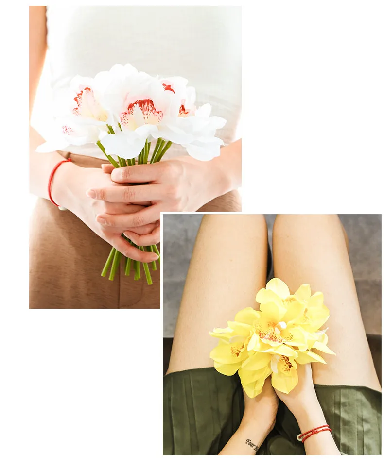 Настоящее прикосновение cymbidium 7 головок короткая съемка украшение стола цветок DIY Свадебные невесты ручной цветы домашний декор искусственная Орхидея