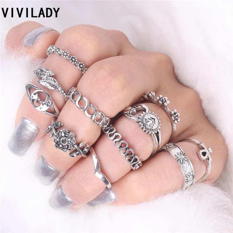 VIVILADY 11 шт./компл. этнический старинный палец средней длины ранняя Луна Звезда