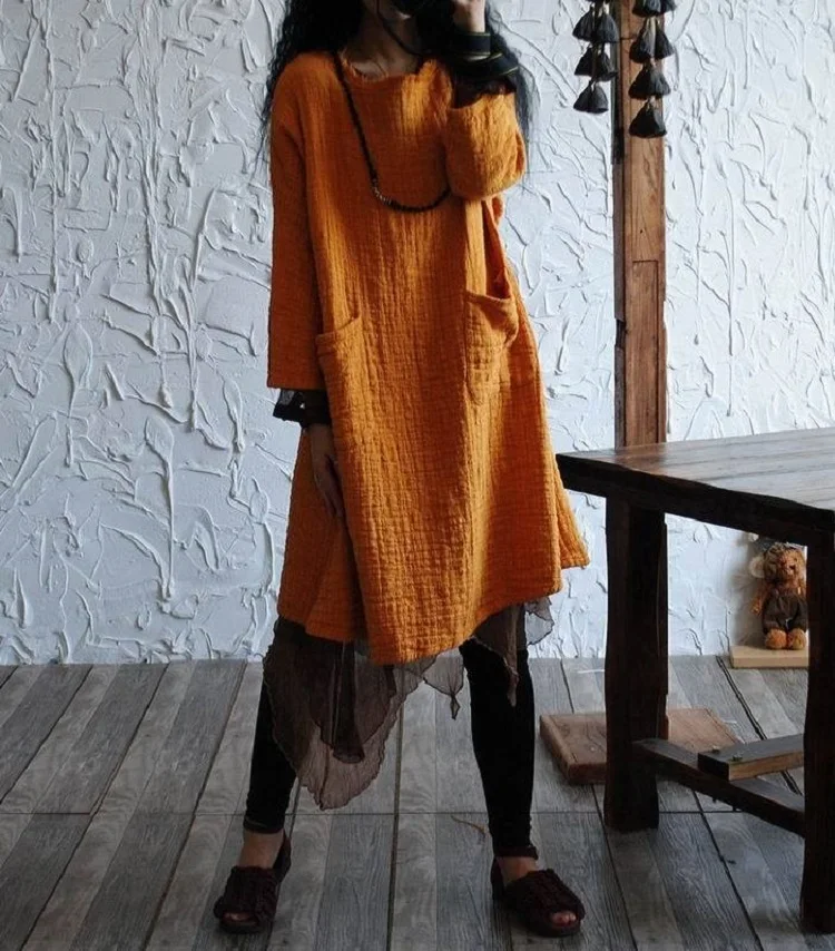 Асимметричная женская теплая туника в стиле ретро на весну и осень повседневное