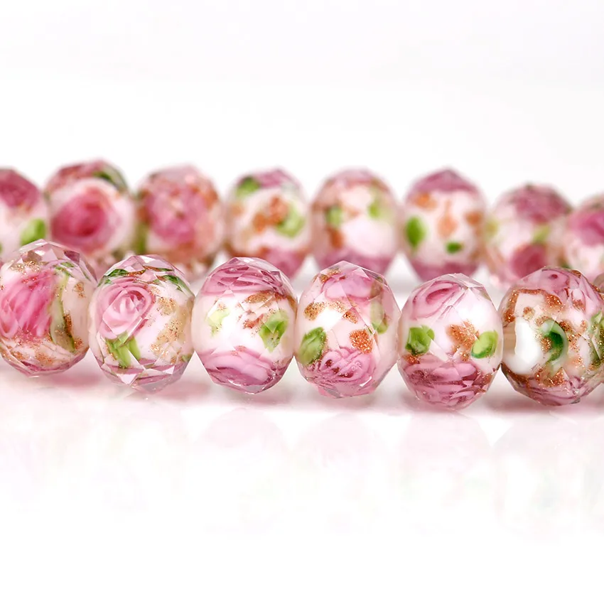 10 мм браслет из стеклянных бусин с цветком розовой розы браслеты шармы