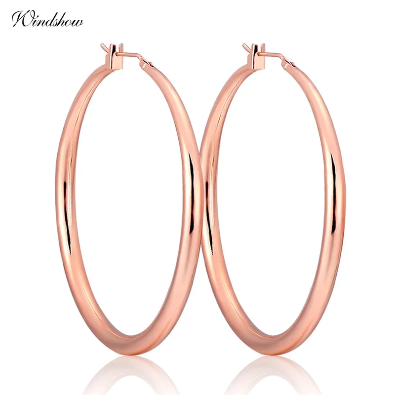 Женские серьги обручи Windshow большие цвета желтого розового золота ювелирные