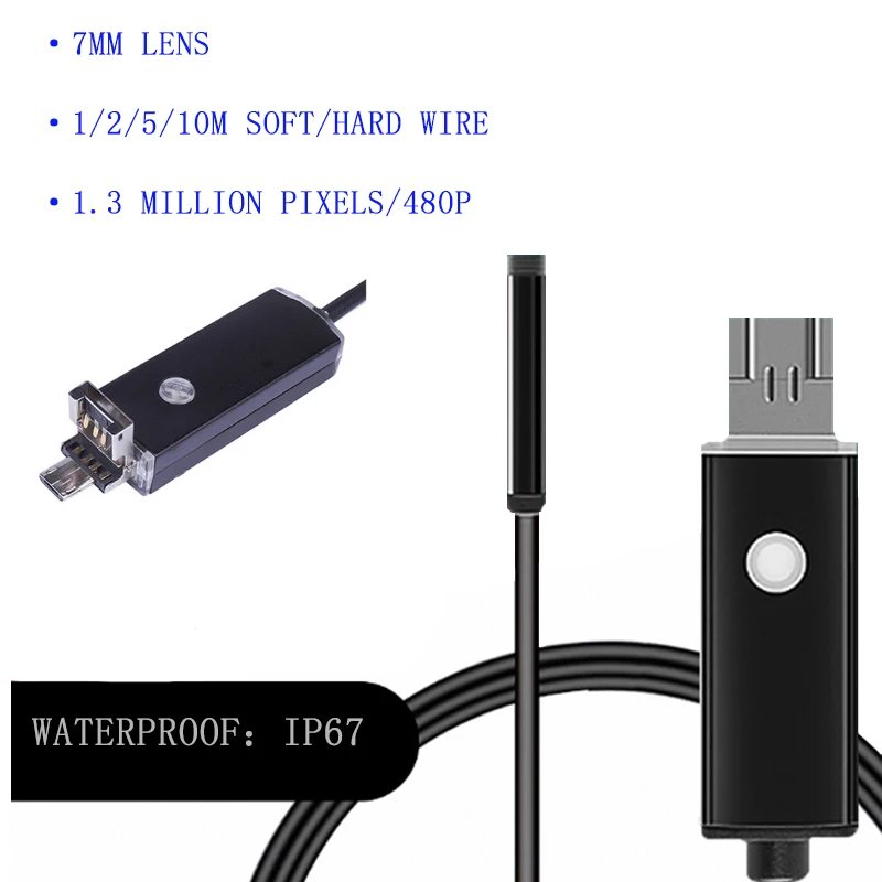 Эндоскоп 7 мм Android водонепроницаемый мобильный телефон светодиодный эндоскоп