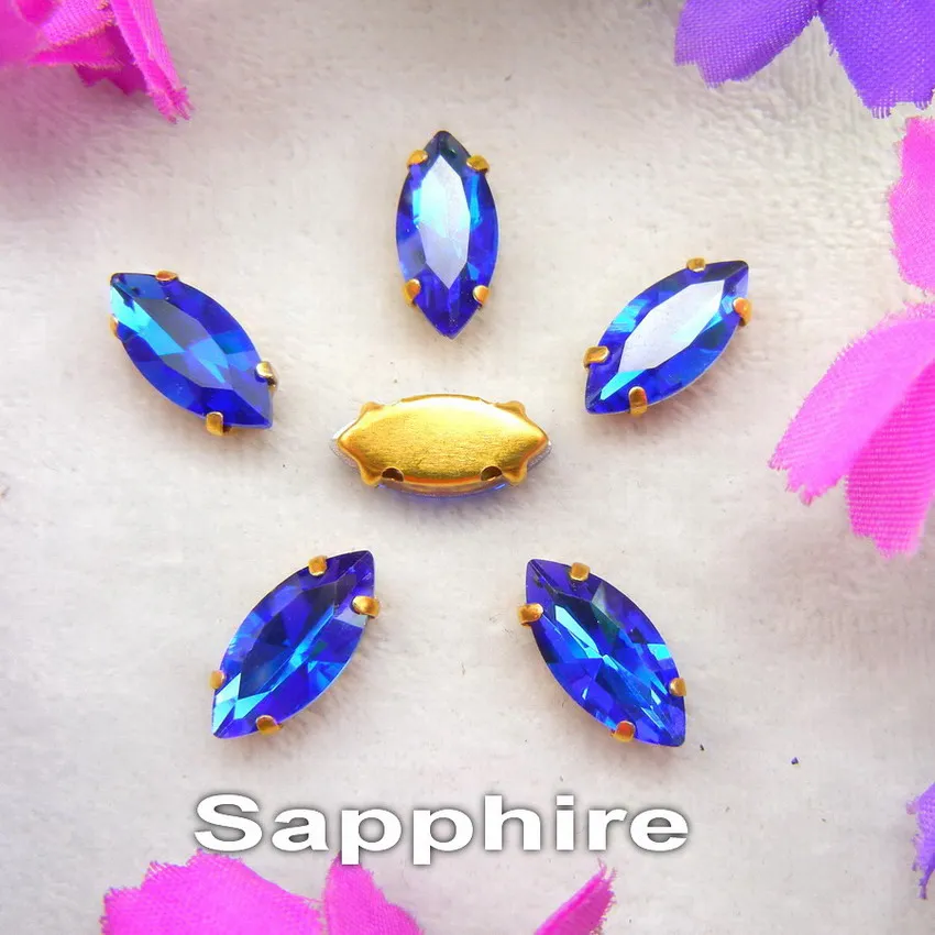 A12 Sapphire Стекло кристалл золотой коготь настройки 8 размеров приятные цвета конский глаз Наветт Маркиза Форма пришить стразы бусины Аппликация diy - Цвет: A12 Sapphire