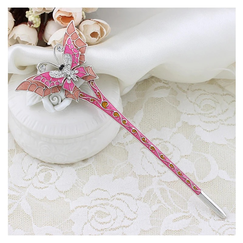WXJCAN 5 Color unique double layer wing butterfly hair stick for jewelry Hairwear decorations on the head Charm gifts H1129 | Украшения и