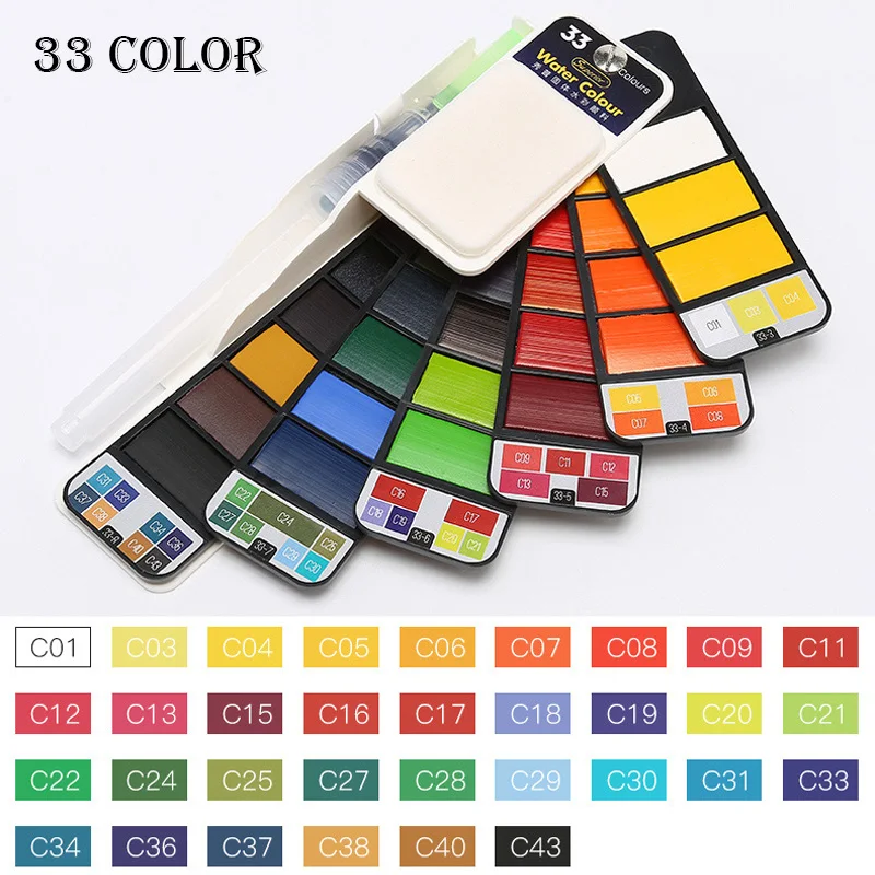 33 color 42 цвета художественная одноцветная гуашь пигмент Профессиональная с краской кисть веер статус Складная портативная для рисования краски набор акварельных красок - Цвет: 33 color