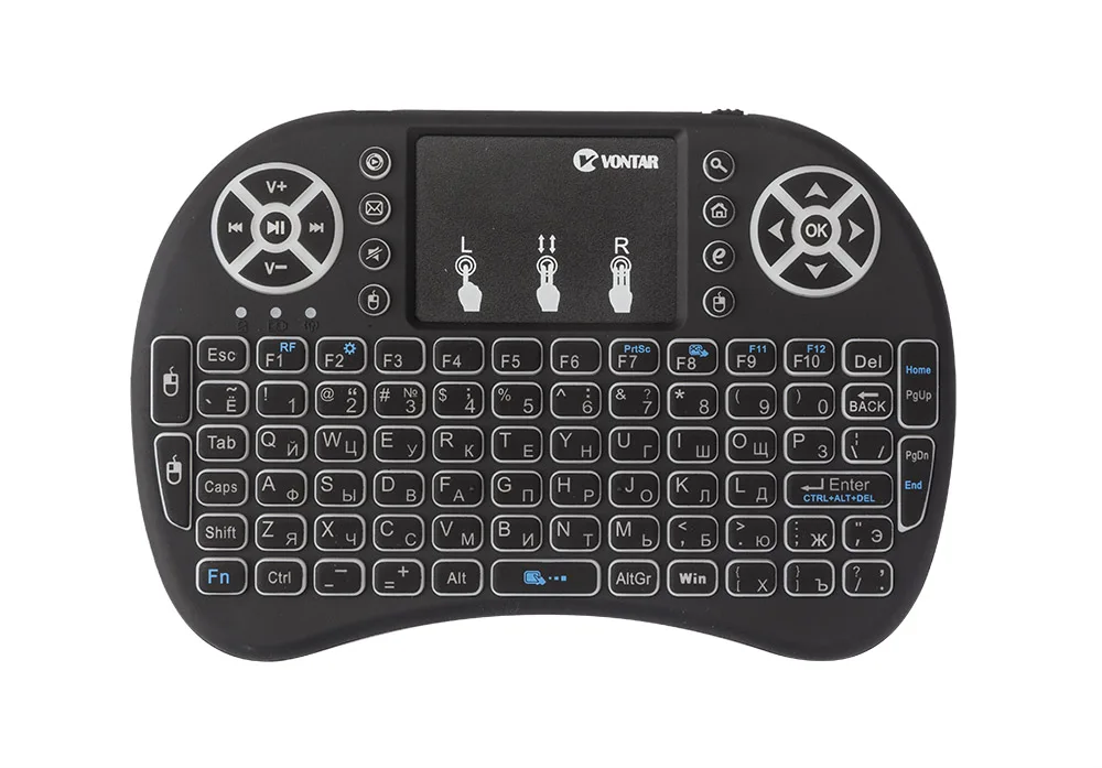 VONTAR подсветка i8 Английский Русский Испанский 2,4 ГГц Беспроводная клавиатура air mouse тачпад с подсветкой для Android tv BOX Мини ПК