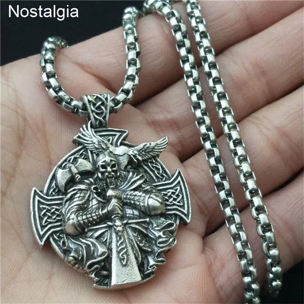 Link Chain 2 Silver Odin Axe And Raven Amulet Norse Cross Helena Rosova колье с кулоном в стиле викингов Wiccan языческий амулет Jewlery - Окраска металла: Link Chain 2 Silver