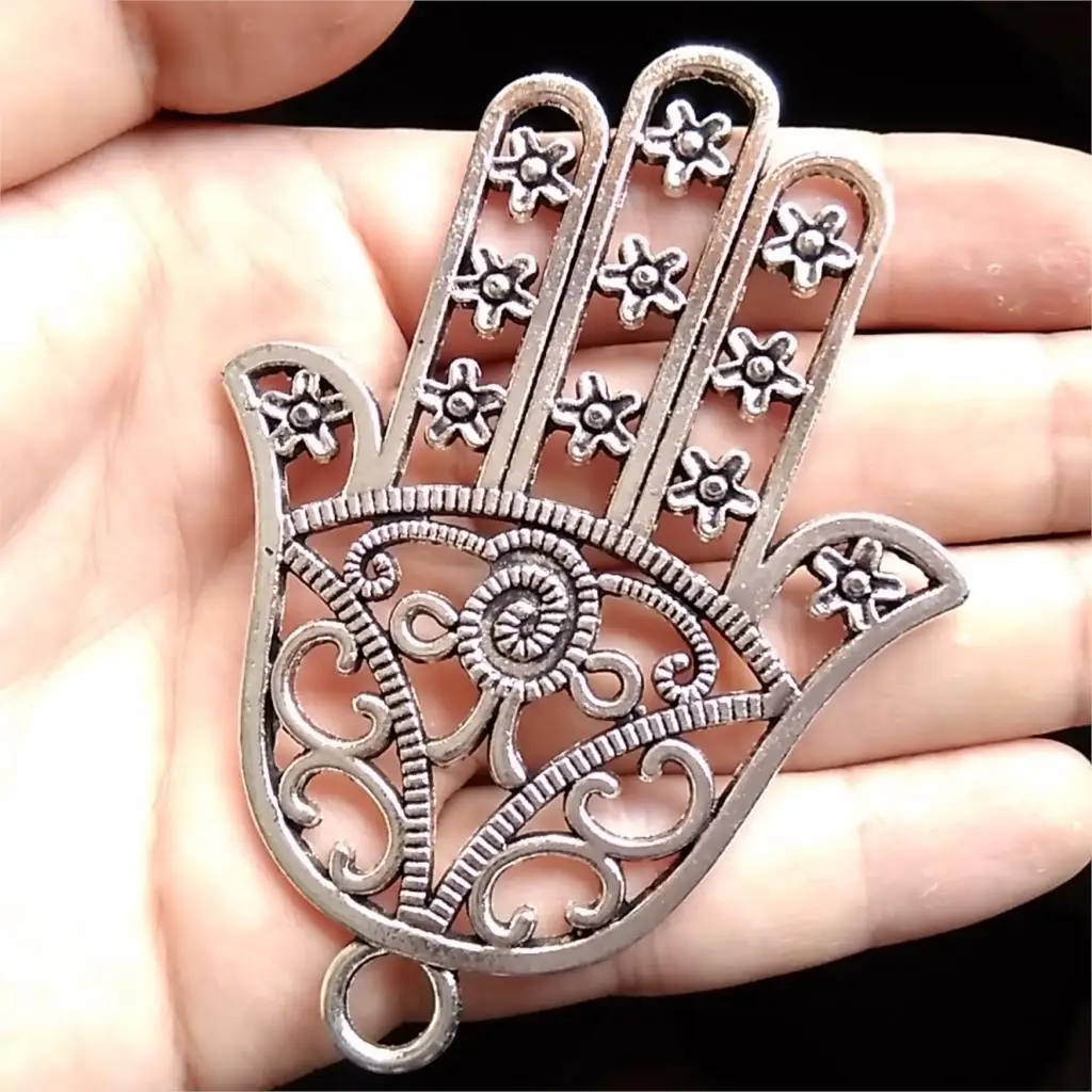1 шт Хамса цветы вихревой любви 84*60 мм DIY ретро серебряные ювелирные изделия