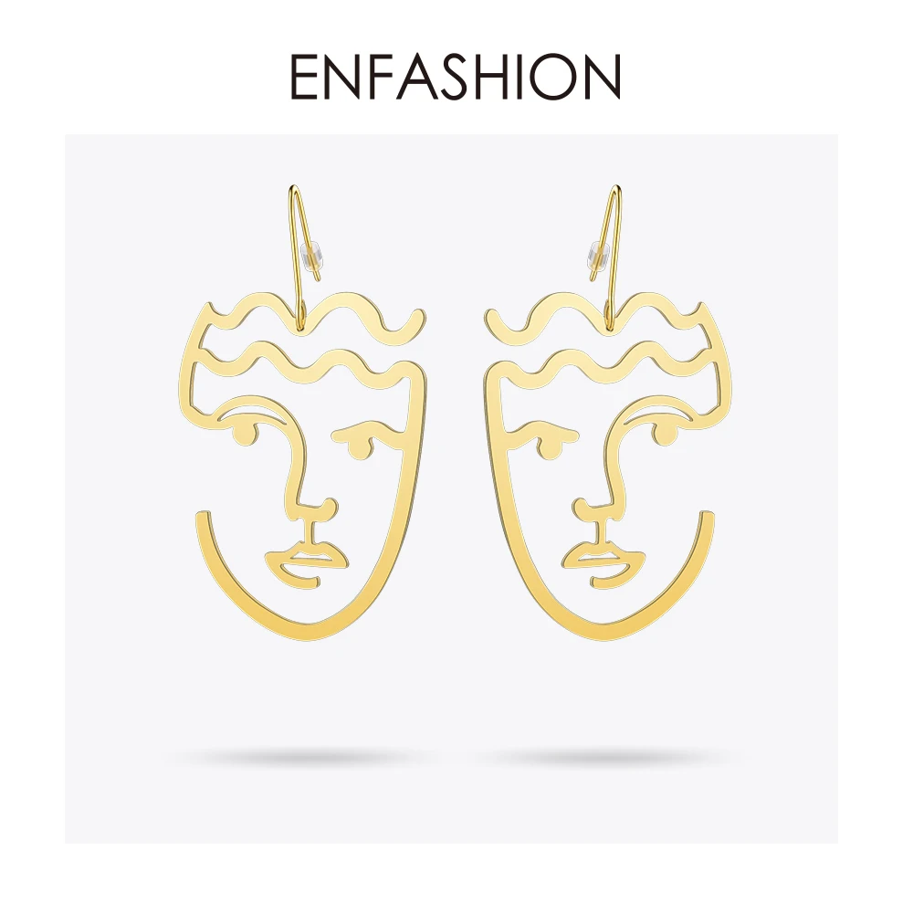 Enfashion, классические серьги в виде лица, золотой цвет, силуэт, висячие серьги, большие висячие серьги для женщин, длинные серьги, ювелирное изделие, brincos