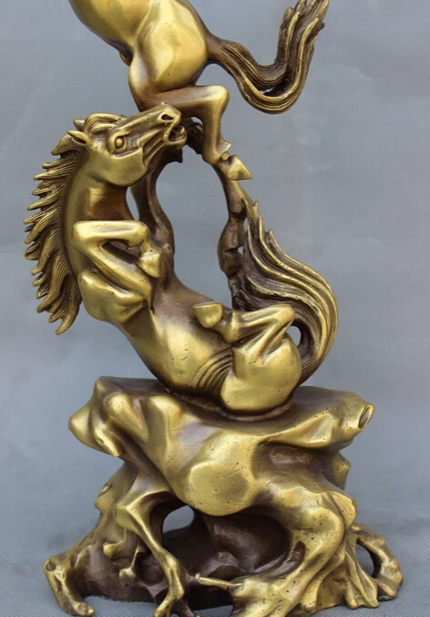 WBY Elegant S3805 15&quot Folk Chinese Bronze Carved Animals Year Zodiac 2 Up Horse Play Statue Set (A 0319 discount 35%) | Дом и сад