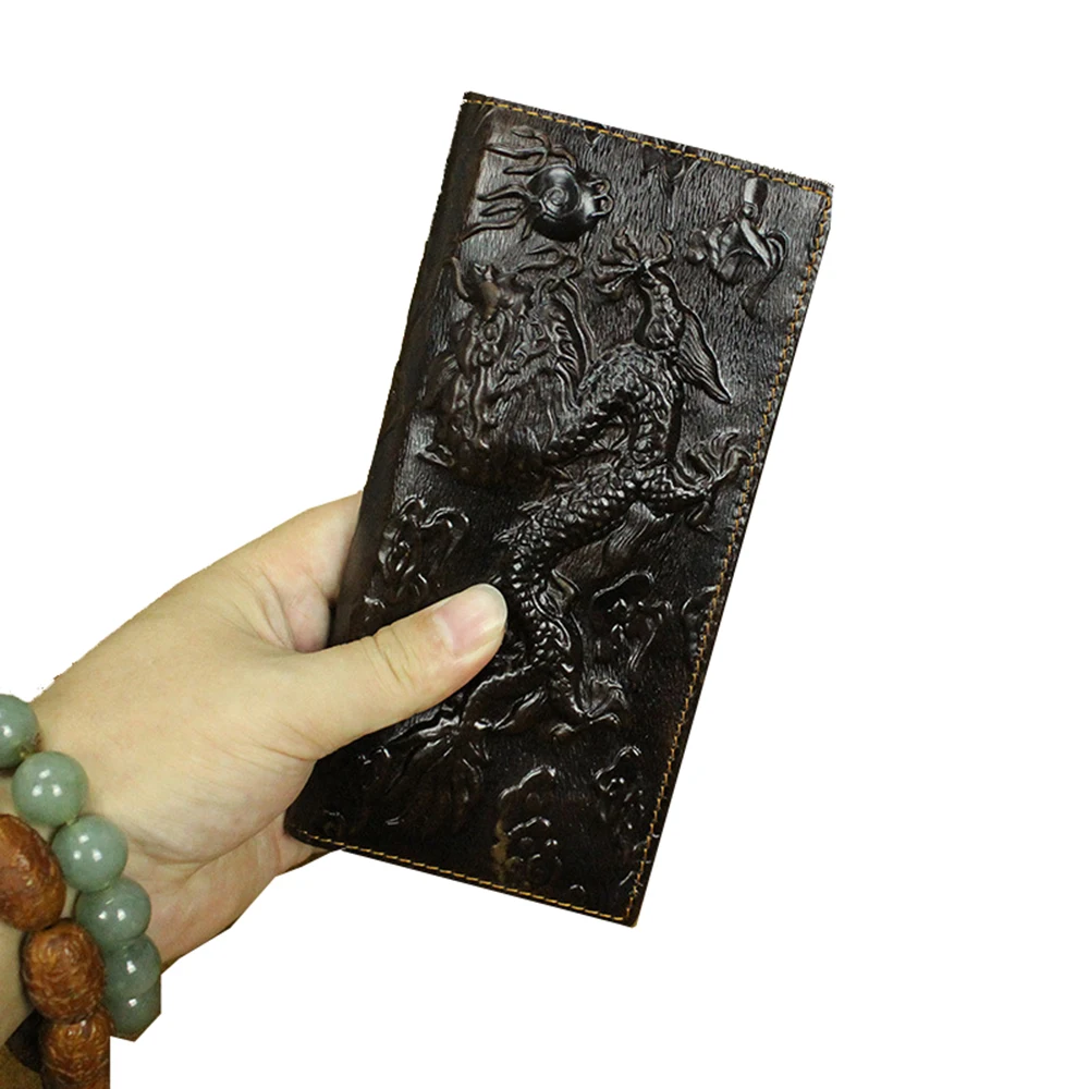 Мужской кошелек из натуральной кожи мужской с 3D принтом дракона мобильный