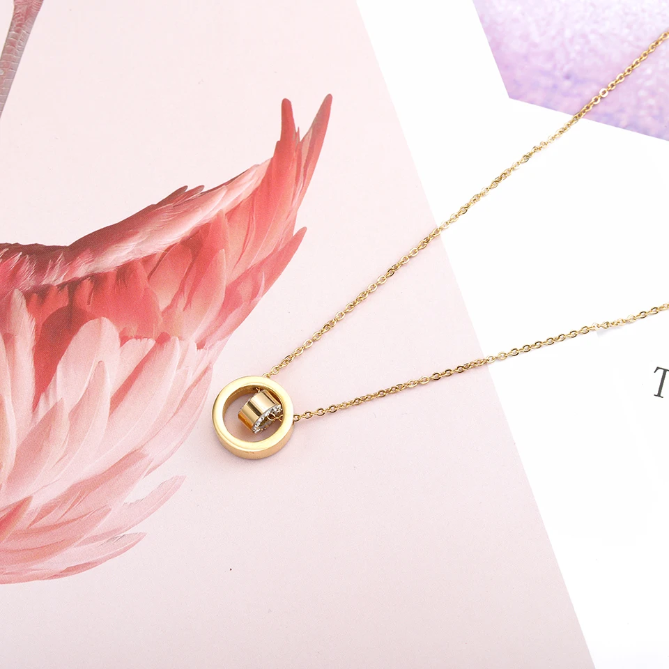 Lucky Bead Циркон титановая цепочка с подвеской из нержавеющей стали Золотая цепочка, колье инкрустированный Циркон Модные женские ювелирные изделия подарок