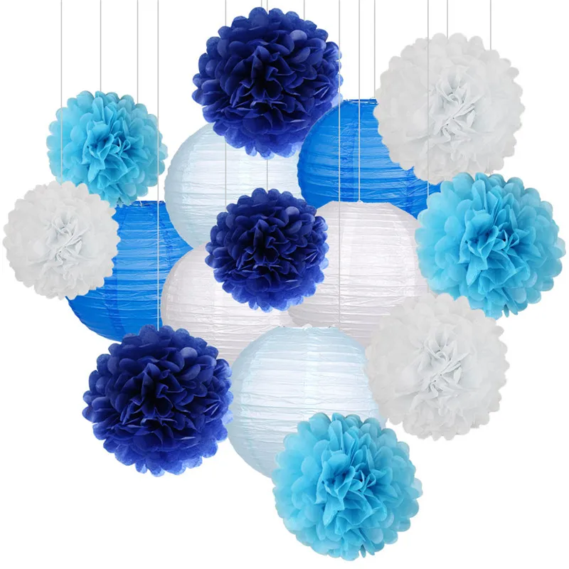 Royalblue light blue Zilue 15 шт./компл. Цветочные шары из бумаги Poms бумажные сотовые шары Бумажные Фонари День рождения Свадьба День рождения украшение дома - Цвет: Royalblue light blue