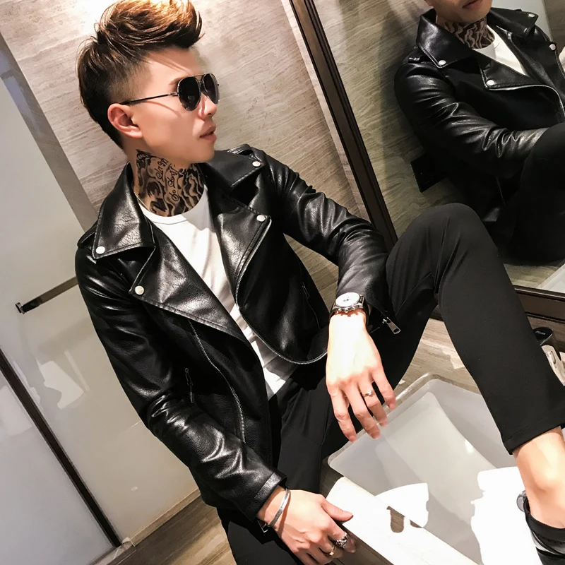 Мужская кожаная куртка на молнии Social Style однотонная Повседневная приталенная с
