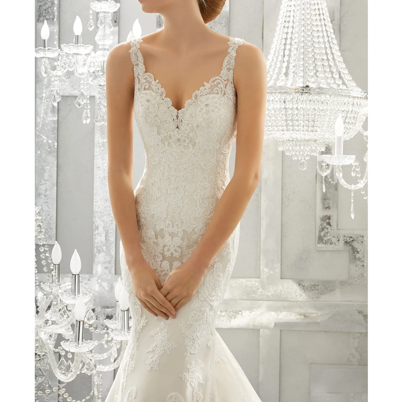 2017 Romantic Bridal Gown with Crystal Beading Appliques V-Neck Organza Tulle Mermaid Wedding Dresses vestidos de noiva |