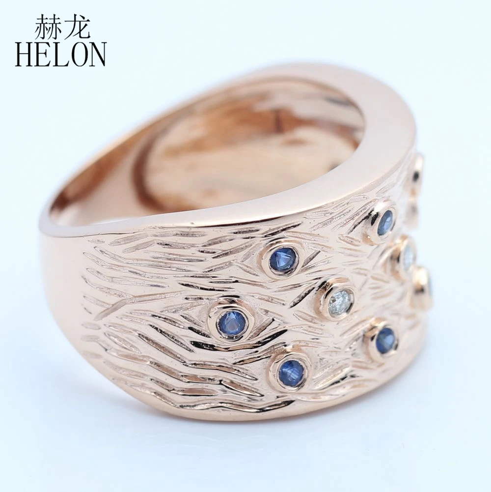 HELON Solid 10 K розовое золото SI/H полный разрез 0.3CT натуральные бриллианты сапфиры обручальное мужское кольцо старинные антикварные ювелирные изделия