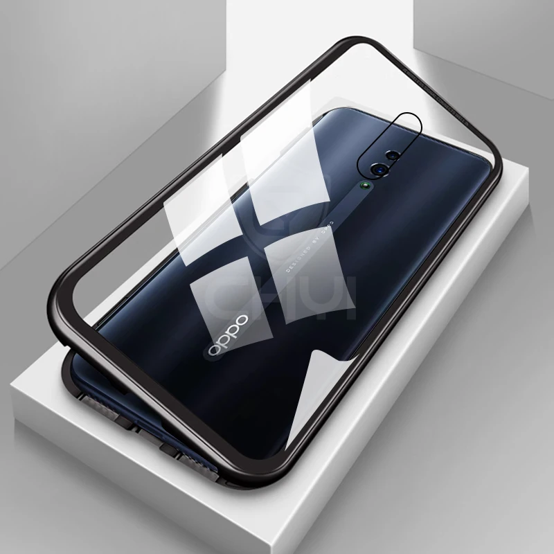chyi magnetic case for oppo reno clear glass hard back cover metal frame protective coque shell |