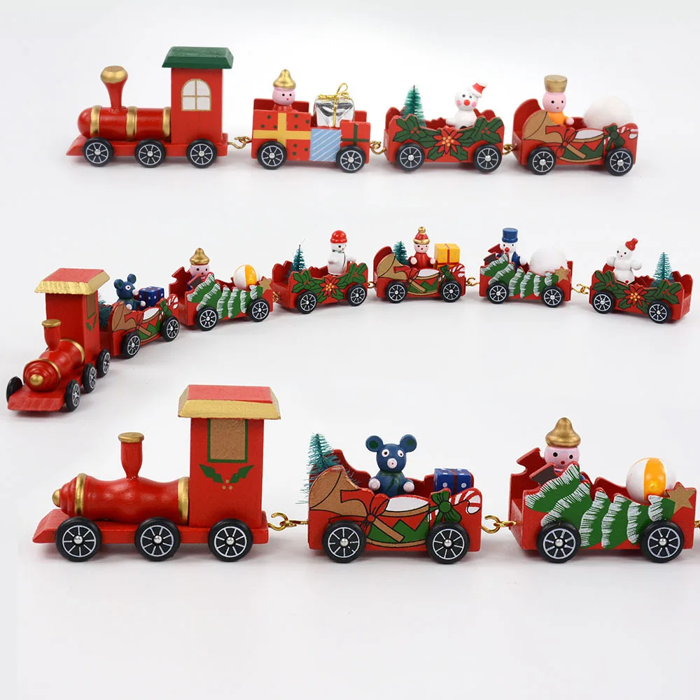 

Red White Green Wooden Christmas Train Ornaments Festival Party Decor Xmas Table Desk Decoration Kids Gift DEC437