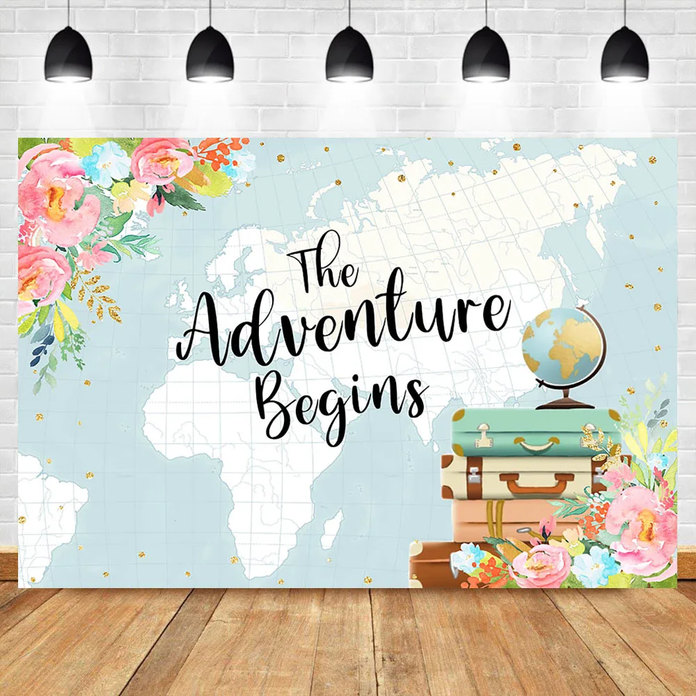 NeoBack Adventure Backdrop World Mapfor Baby Shower Photo Background Дети День рождения цветы Backdrops|Фон для