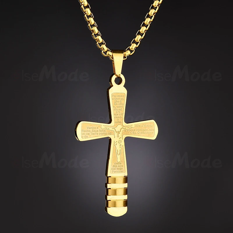 ELSEMODE Библия молитвенный крест подвеска ожерелья золотой цвет нержавеющая сталь