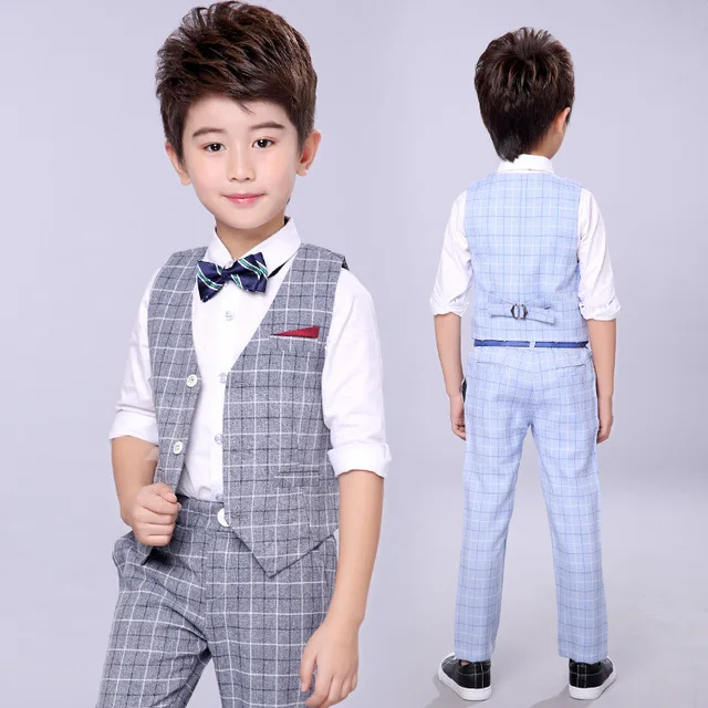 Flower Boys Formal Tuxedo Suit Vest +Pants 2Pcs Clothing Set Children Wedding Dress Kids Piano Prom Performance Birthday Costume | Детская
