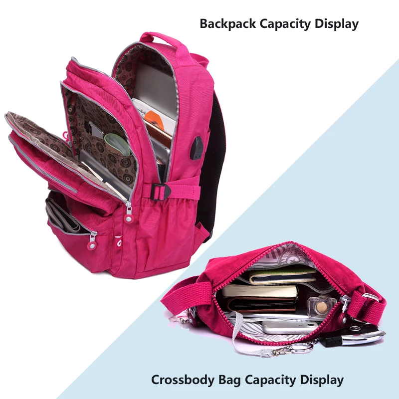 

TEGAOTE Casual Original Women School Backpack for Teenage Girls Nylon USB Charging Laptop Backpacks Satchel Bag Set