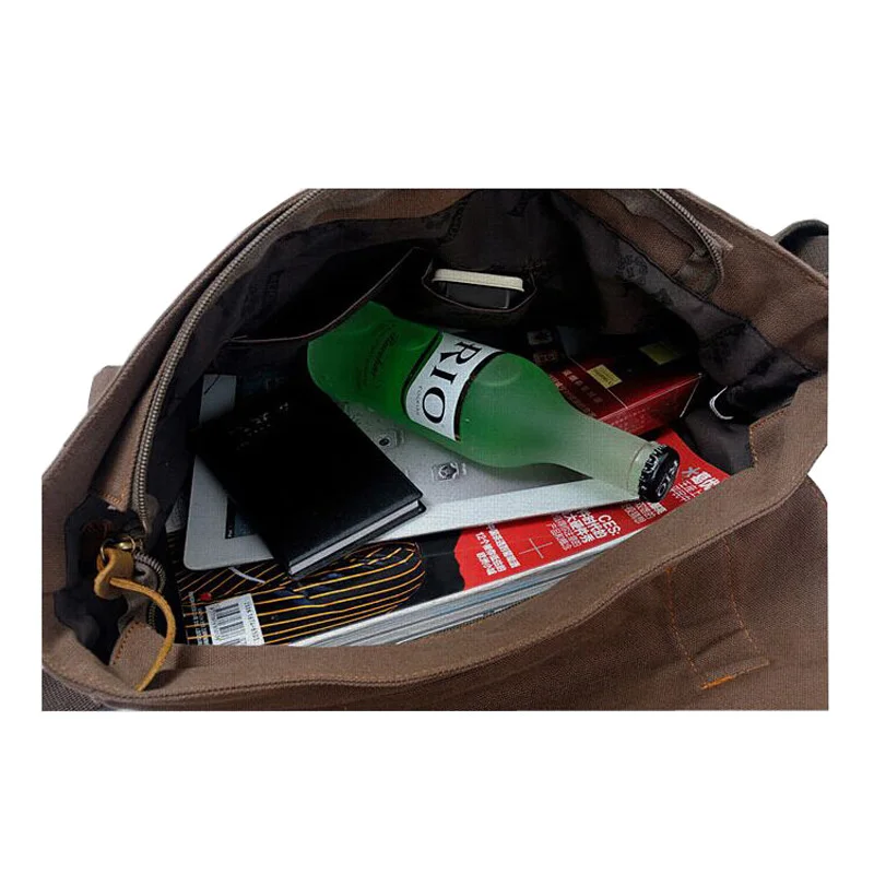 Мужские сумки-мессенджеры плотная холщовая кожаная большая сумка через плечо