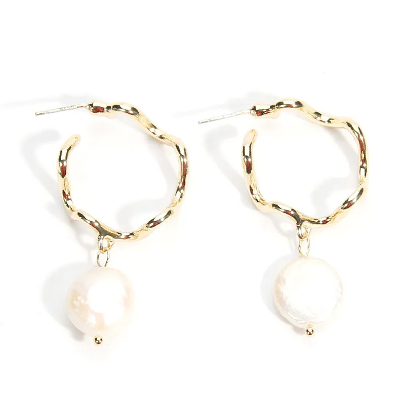 Women Natural Pearl Irregular Distorted Gold Color Drop Earrings Fashion Girl Party Gift Statement Jewelry | Украшения и