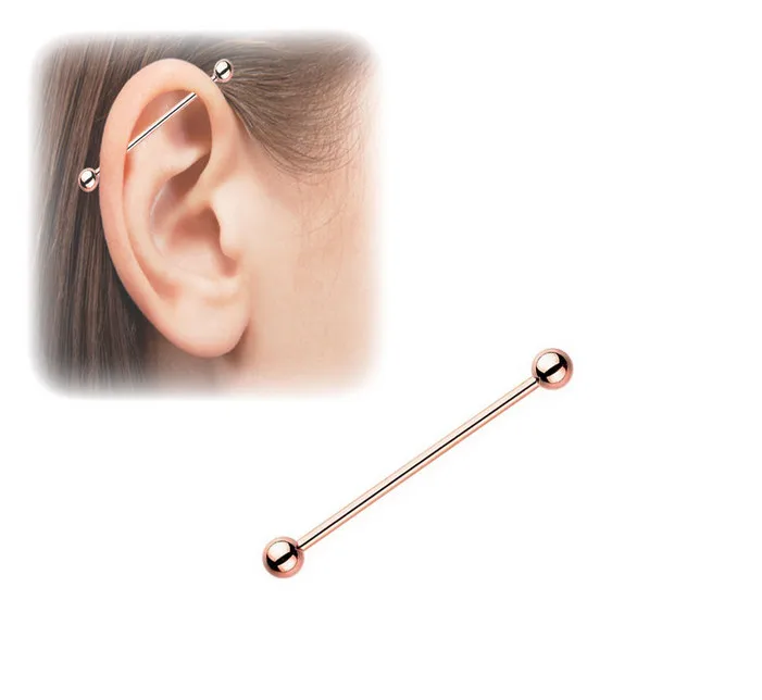 Lot50pcs розовое золото 16G ~ 1.2mmx40mmx 6/6 мм хирургическая сталь промышленные ушные леса