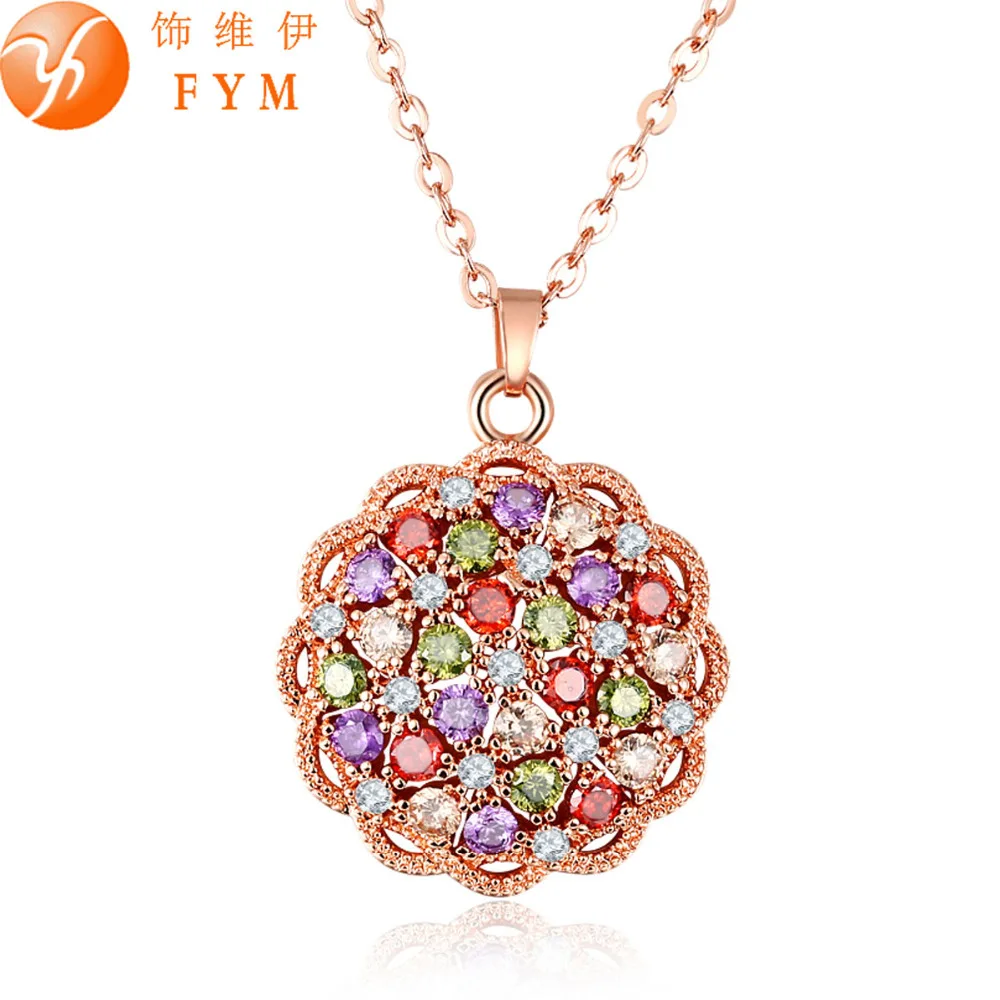 

FYM New Fashion Colorful Cubic Zirconia Red Crystal Chain Necklaces Pendant Copper Necklace Jewelry for Women Party