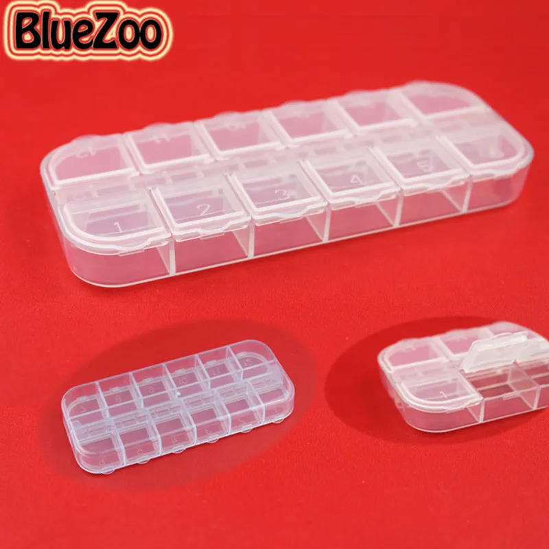 Bluezoo Новый 1 шт. * 12 Клетки Прозрачная Пластик пустой коробке Дизайн ногтей Rhinestone