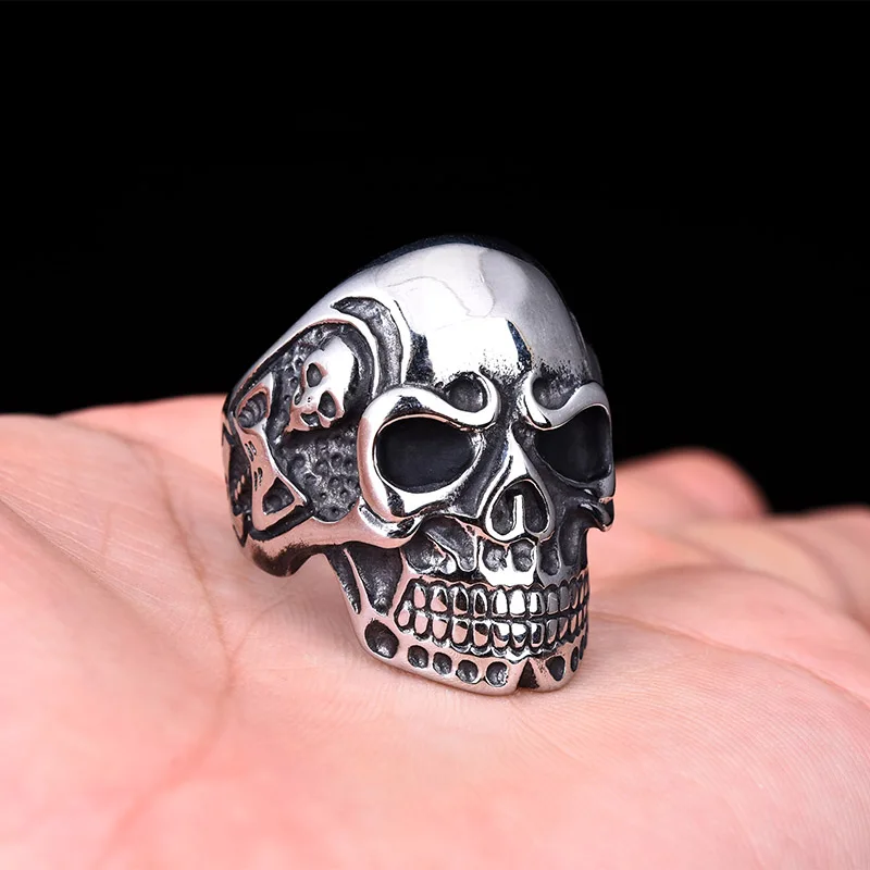 316L Нержавеющая сталь Готический Панк Серебряный Резьба тяжелых Skull Ring Байкер