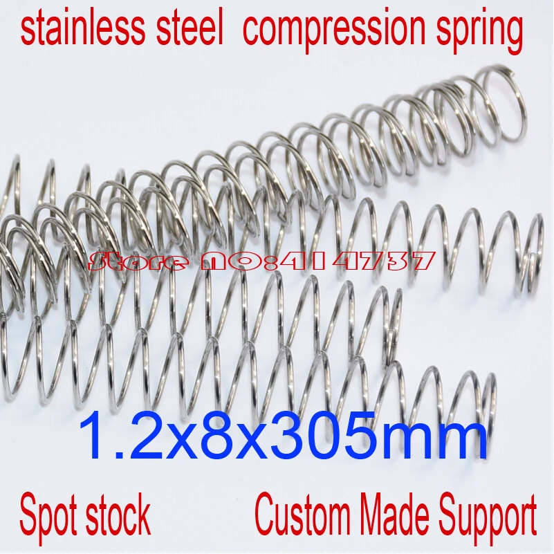 

5pcs 1.2*8*305mm stainless steel spot spring 1.2mm wire hammer spring Y type compression spring pressure spring OD=8mm