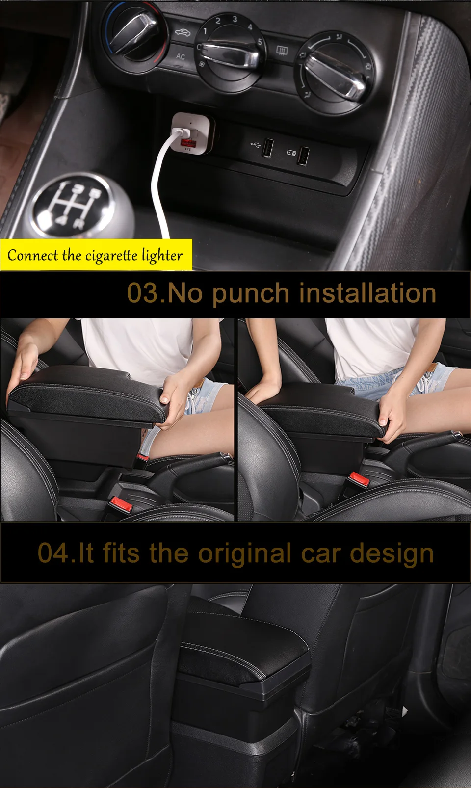 for MG ZS armrest box universal car center console caja modification double raised with USB No assembly