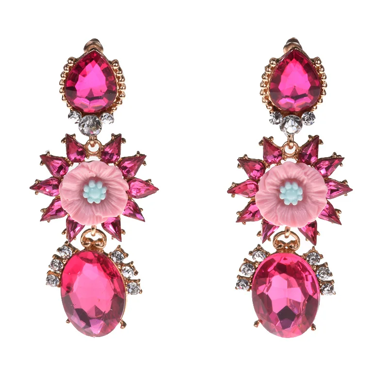 JERPVTE Brand New Colorful Crystal Flower Drop Earrings Women Fashion Big Statement Long Wedding Party Indian Jewelry | Украшения и