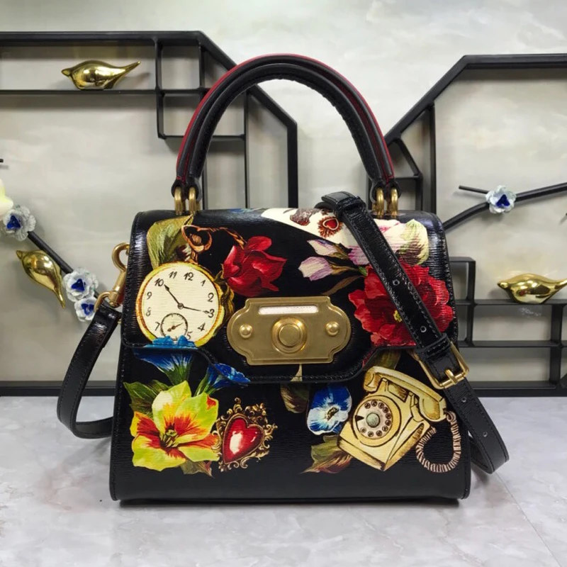 2018 European and American new peony color print ladies' lock bags retro rose printed single shoulder skew spanning bag | Багаж и