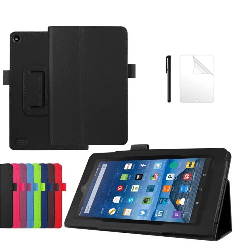 Litchee стиль PU кожаный чехол для Amazon Kindle Fire 7 смарт-Стенд чехол для Amazon New Fire 7 чехол для планшета+ пленка