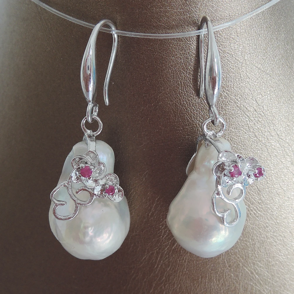 

100% nature freshwater pearl earring with 925 silver hook -- AA baroque Pearl,15-25 mm big baroque pearl earring