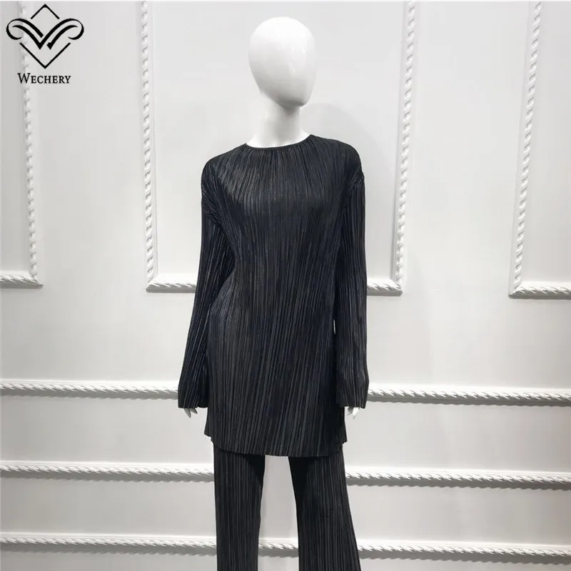 Wechery полосатый abaya набор для женщин jilbaw турецкая исламская одежда Черный Фиолетовый Зеленый Серый Плюс Размер Топы Брюки