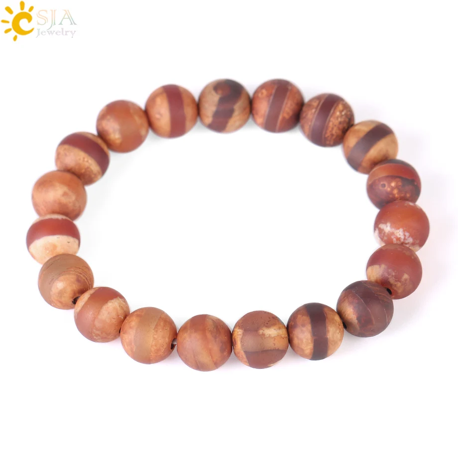 CSJA натуральный камень коричневый полосатый оникс браслеты из агата для мужчин и