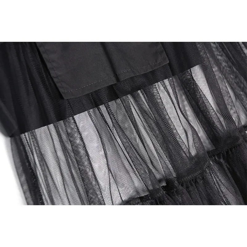 XITAO лоскутное Сетчатое платье миди с карманом женская одежда 2019 летний корейский