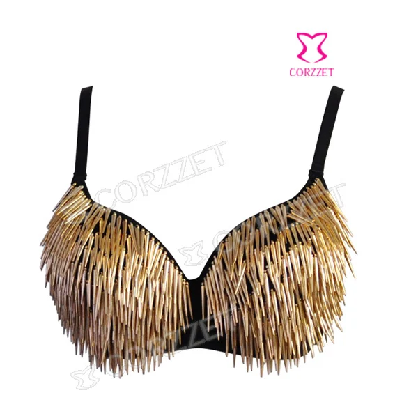 Женский бюстгальтер с шипами сексуальный пуш-ап в стиле панк золотыми черными