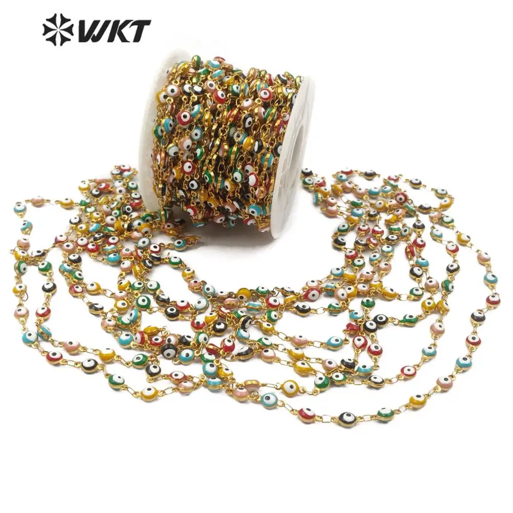 WT-RBC102 Stainless Steel Evil Eye Chain In IPG Plated Colorful Evil Eye Rosary Beads Chain Wholesale Chain Supplier