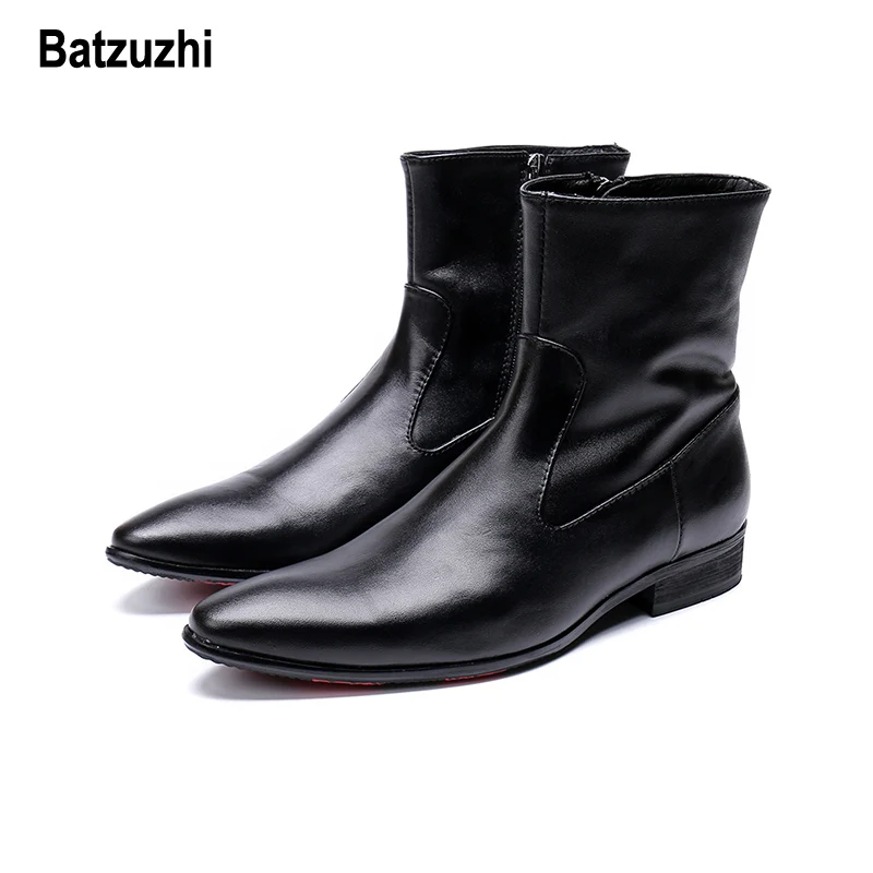 Batzuzhi/осенне зимние ботинки мужские короткие черные модельные из мягкой кожи zapatos