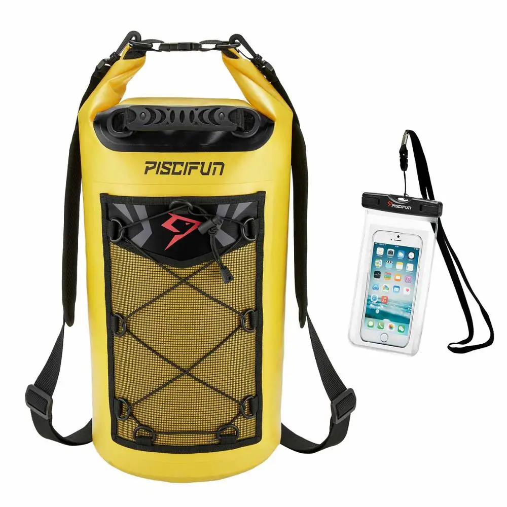 Yellow Piscifun 10-40L Водонепроницаемый сухой мешок+ чехол для телефона с плавающей Сухой Рюкзак для водных видов спорта, рыбалки катание на лодках и сёрфинг рафтинга плавания - Цвет: Yellow
